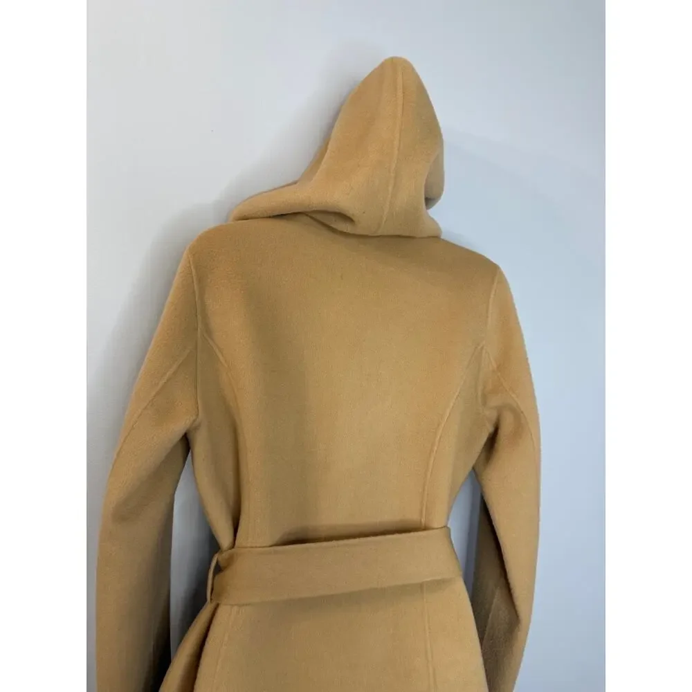 Theory Wilrose New Divide Wool Cashmere Wool Hooded Belted Wrap Coat Tan Sz S - Picture 12 of 14